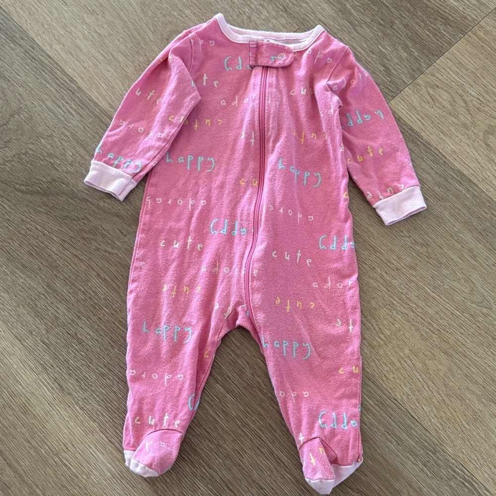 Gerber Pink Footed One Piece with Colorful Text, 0-3 month